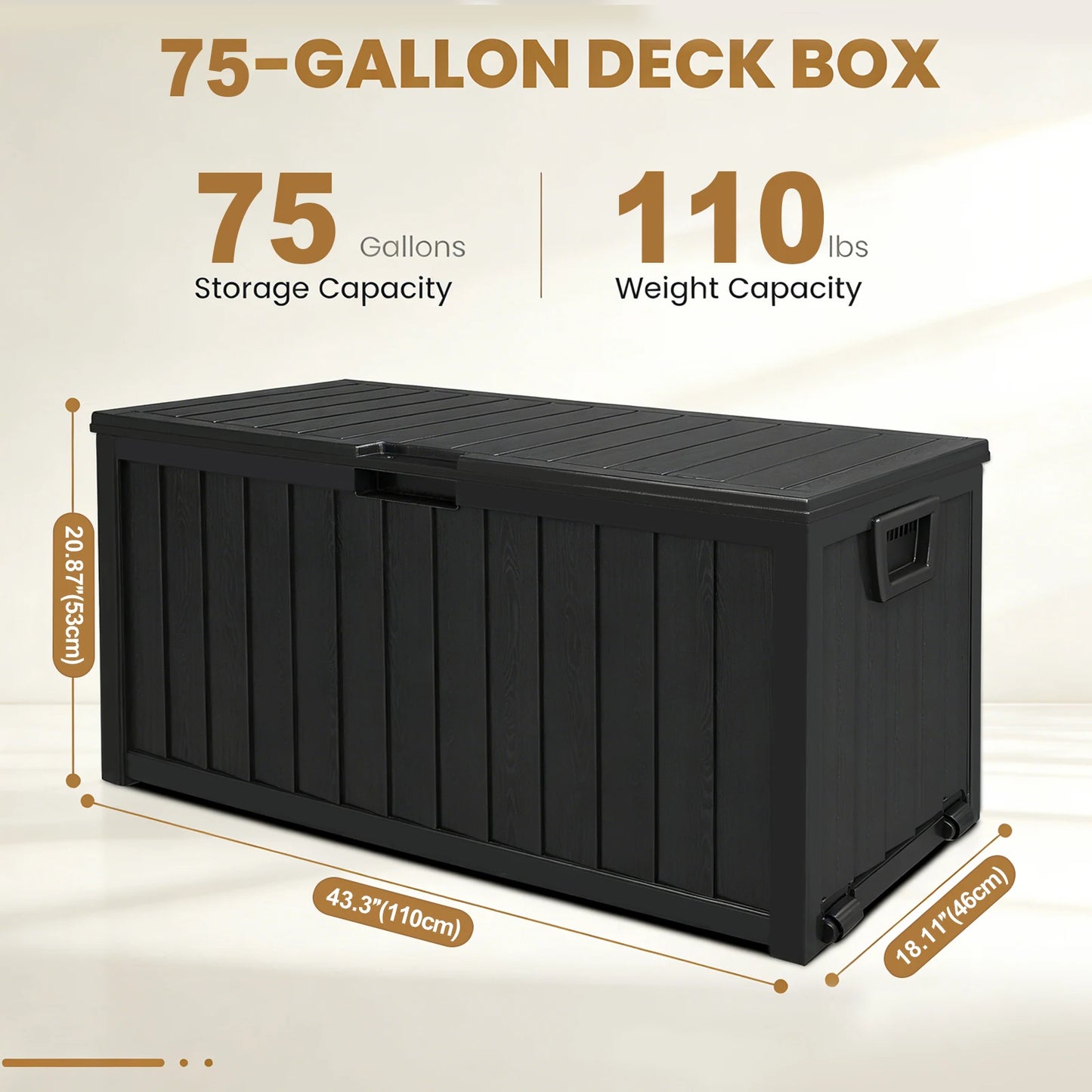 Outdoor Deck Box With Lockable Lid And Heavy Duty Hinged Door Plastic Storage