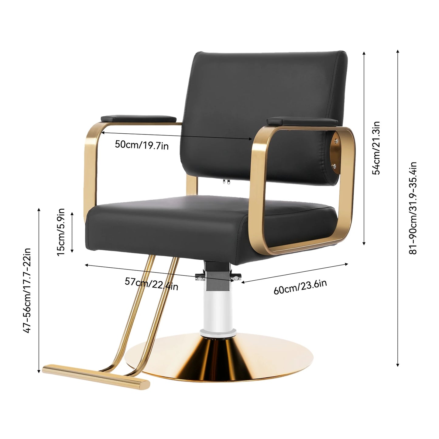 360 Degree Rotating Hair Salon Chair Black and Gold Freestanding