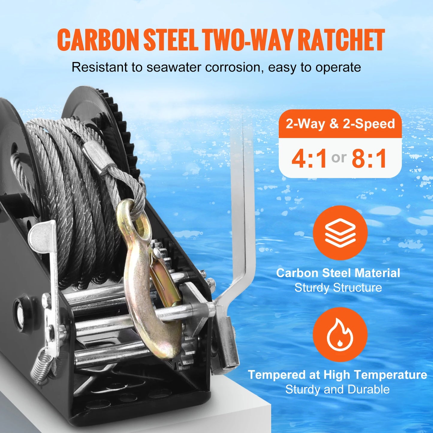 SucceBuy Hand Winch Heavy Duty Rope Crank With 2-Way Ratchet