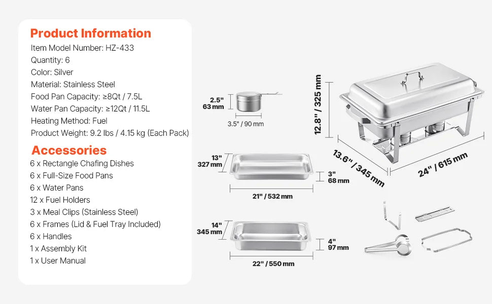 SucceBuy Rectangle Chafing Dish Buffet Warmer Set For Catering
