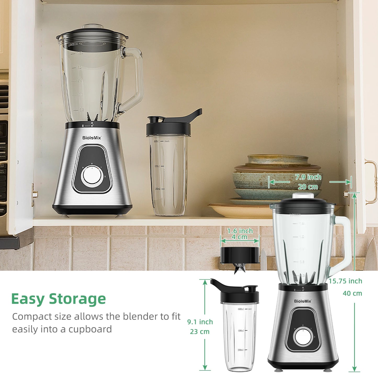 Biolomix 1300W Smoothie Maker With 1.5L Glass Jar Kitchen