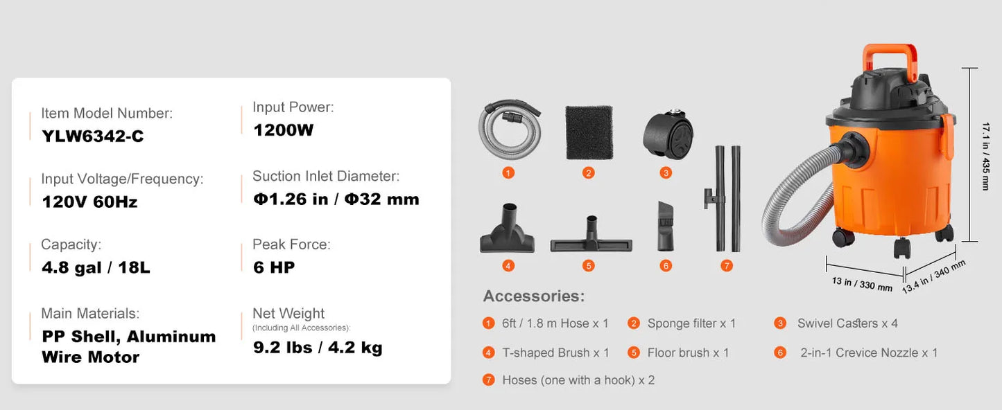 SucceBuy Wet Dry Shop Vacuum Powerful Suction For Pet Hair