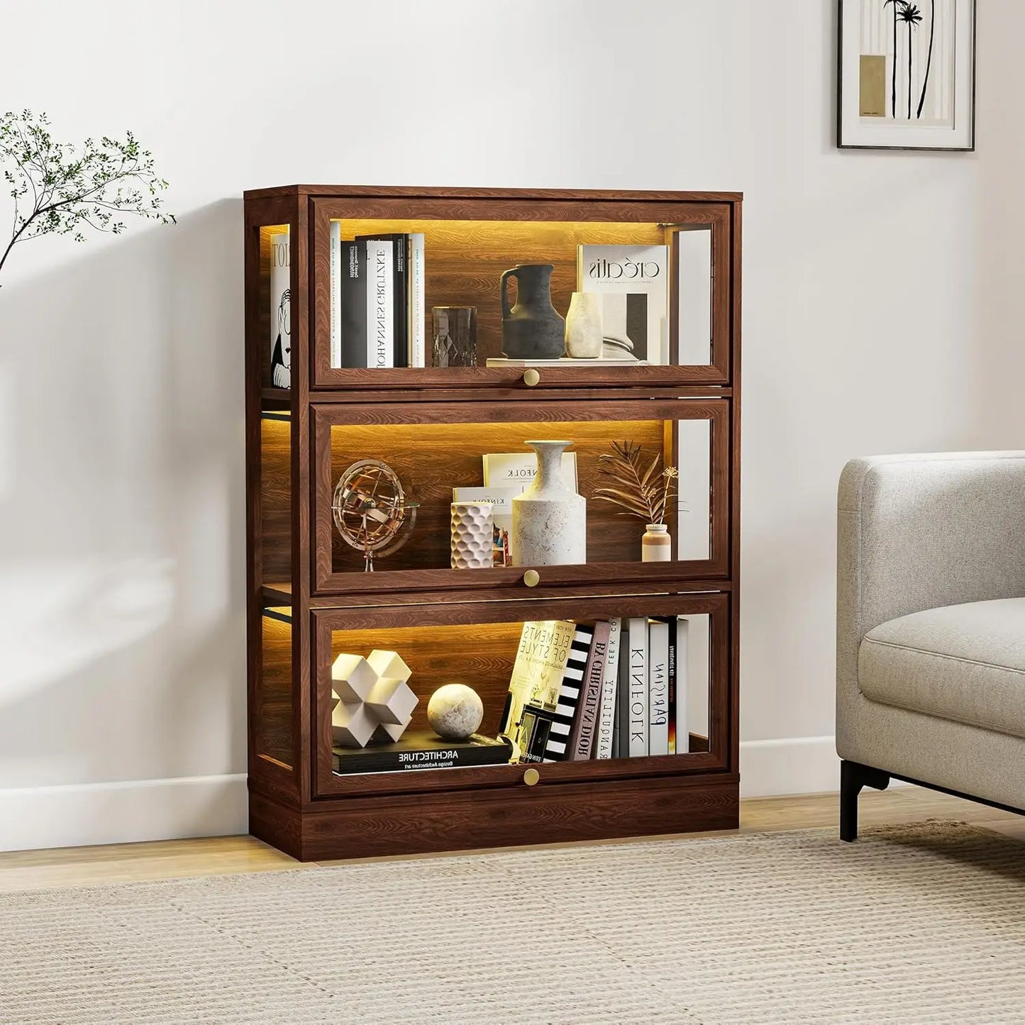 ZHILU 3-Tier Display Cabinet With Acrylic Doors LED Light