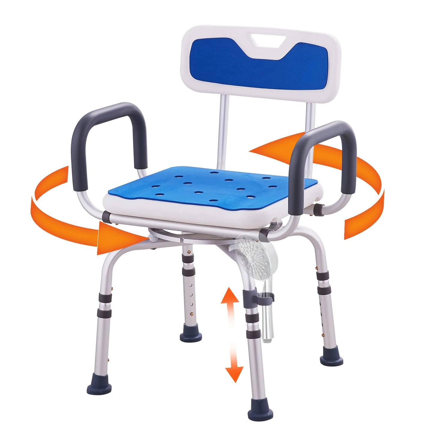 SucceBuy 360 Degree Swivel Shower Chair With Armrests And Backrest Non Slip