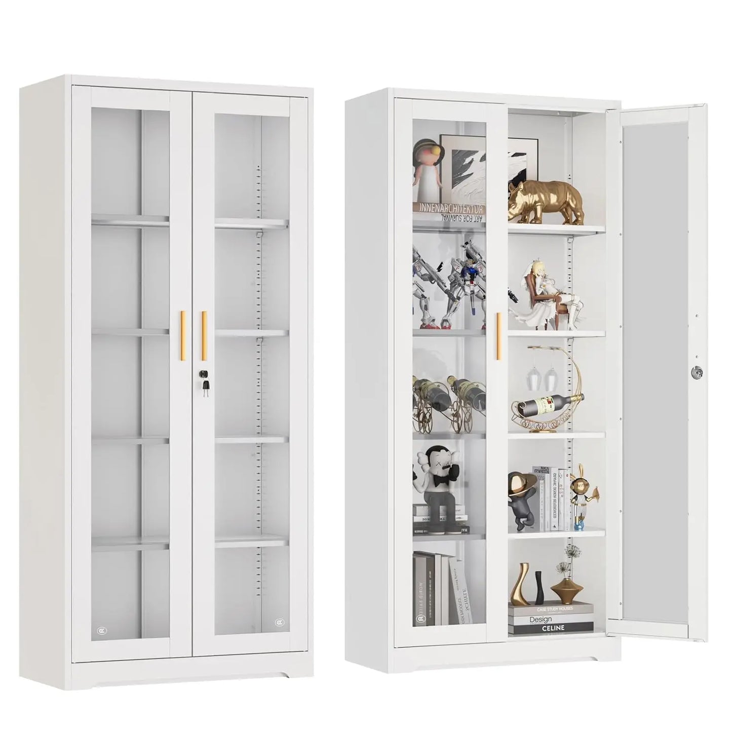 ZHILU Lockable Glass Door Display Cabinet With Adjustable Shelves