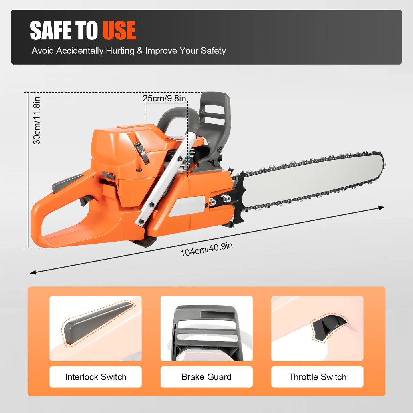 Gas Chainsaw With Hand Pull Start For Farm And Woodcutting