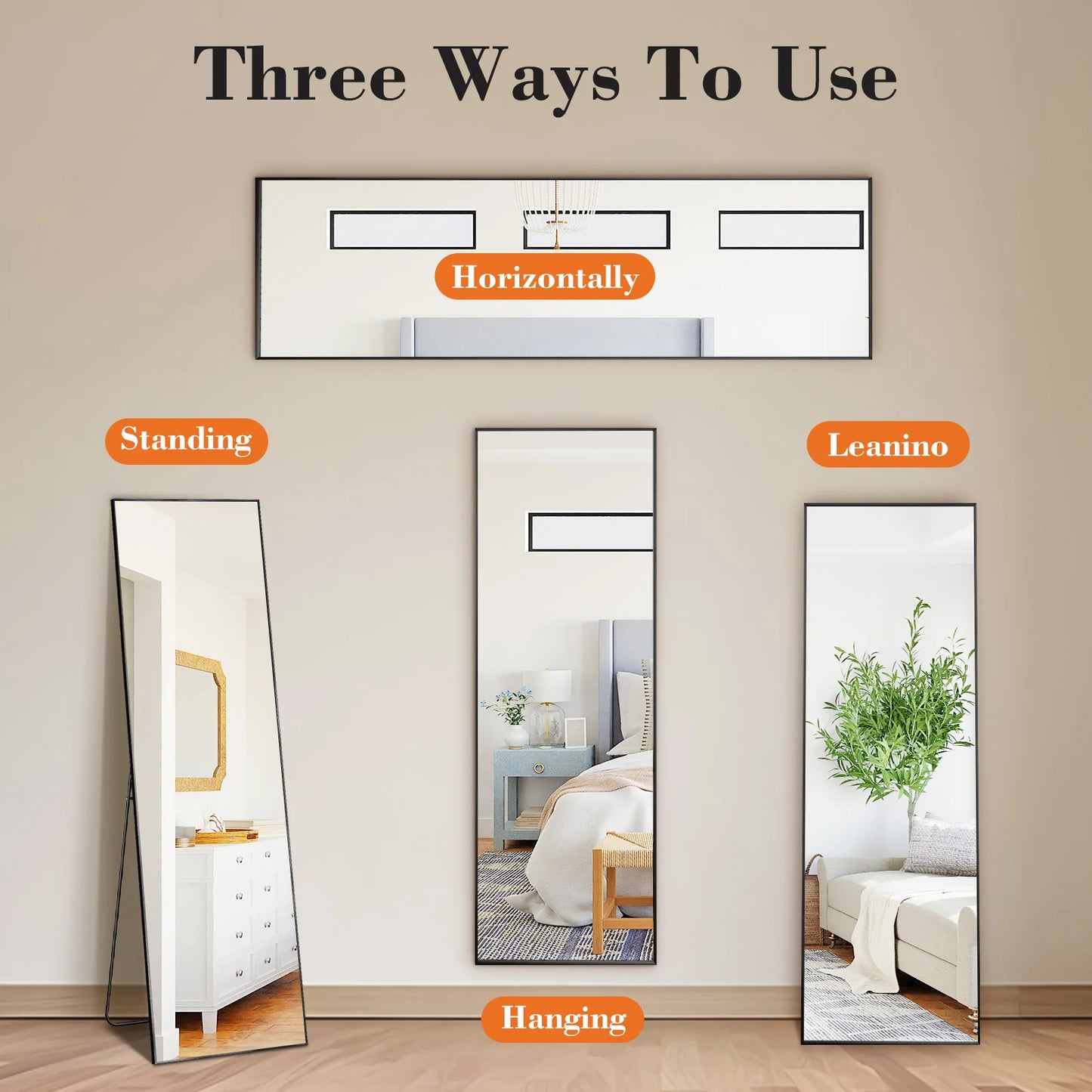 JHK Full Length Wall Mirror With Aluminum Alloy Frame Stand