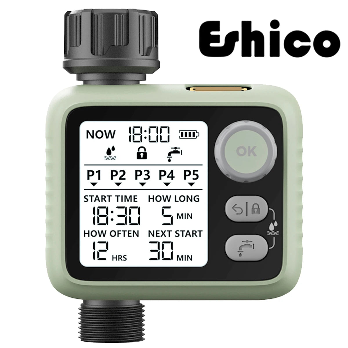 Eshico HCT-372 Water Timer With LED Backlit Display and Rain Sensor