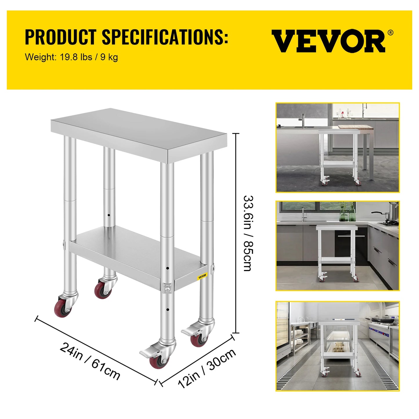 SucceBuy Stainless Steel Kitchen Work Table With Casters For Home