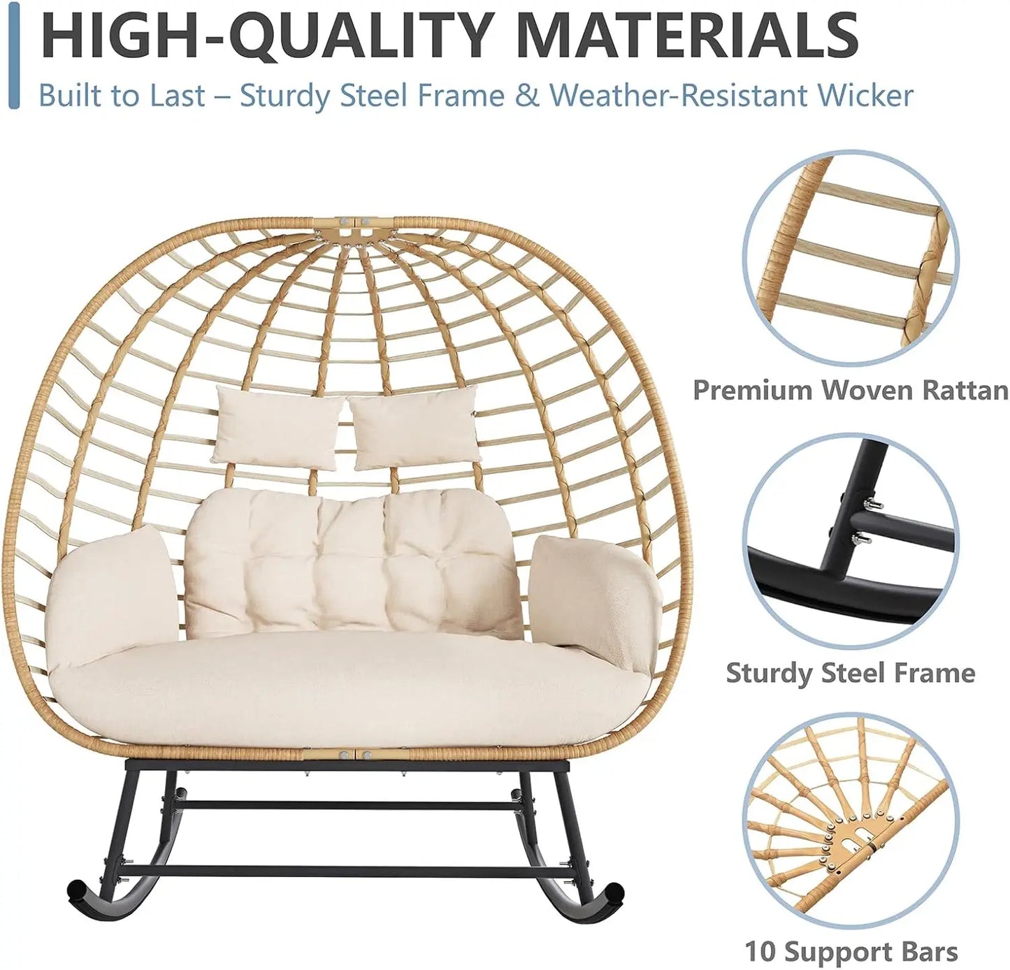 Double Egg Swing Chair Outdoor Indoor 2 Person Wicker Loveseat