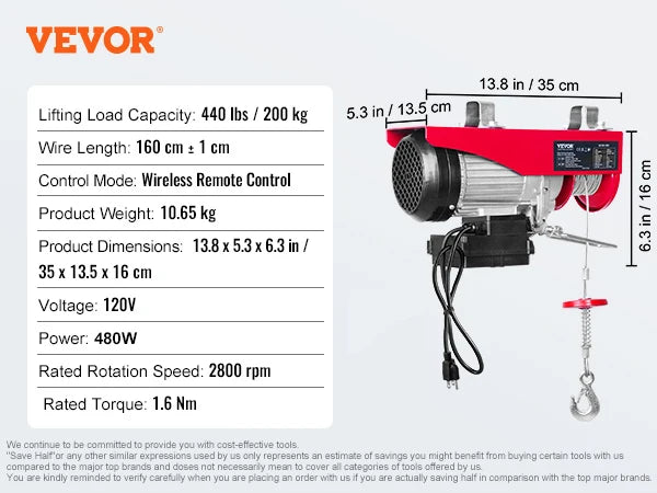 Electric Hoist 200-800kg With Remote Control For Cargo Lifting