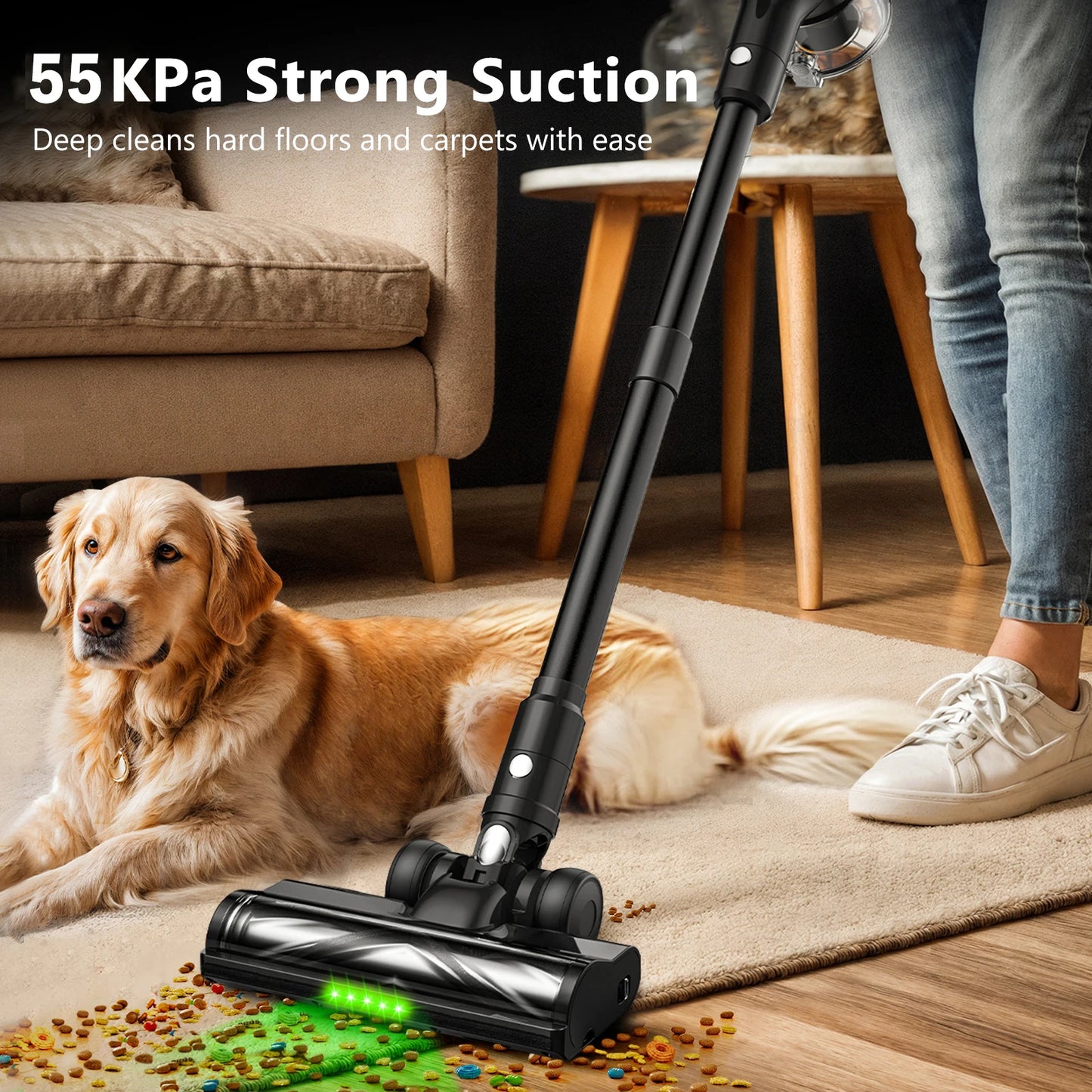 SUXIANGVAC Cordless Vacuum Cleaner 55 KPa 55 Minute Runtime Self Standing