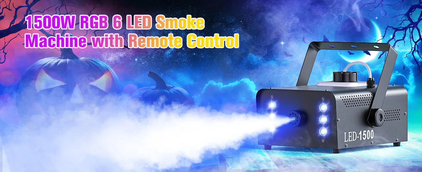 U'King 1500W Smoke Machine With 6 RGB LEDs And Remote Control
