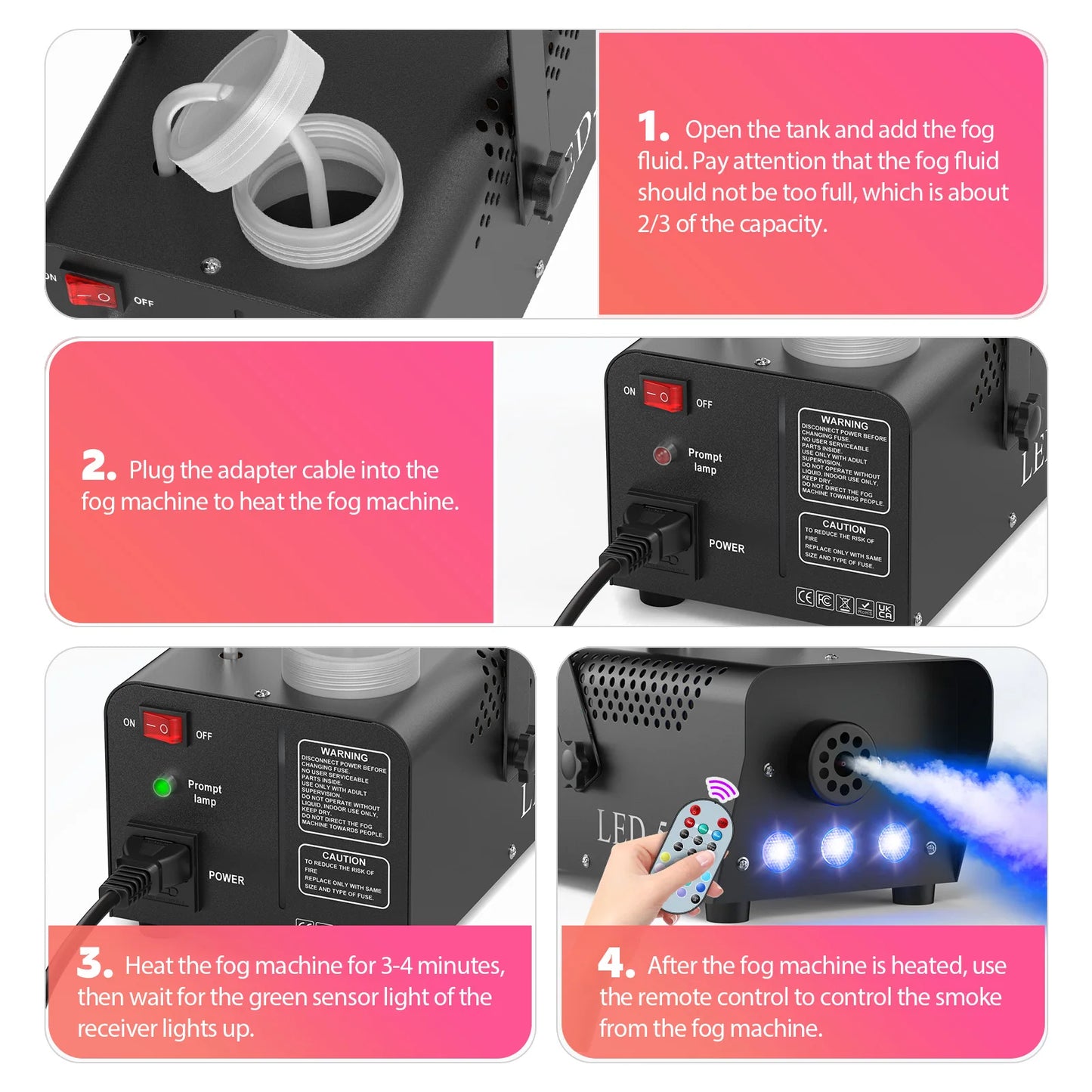 U'King 500W Smoke Machine With RGB Fog Effect Remote Control