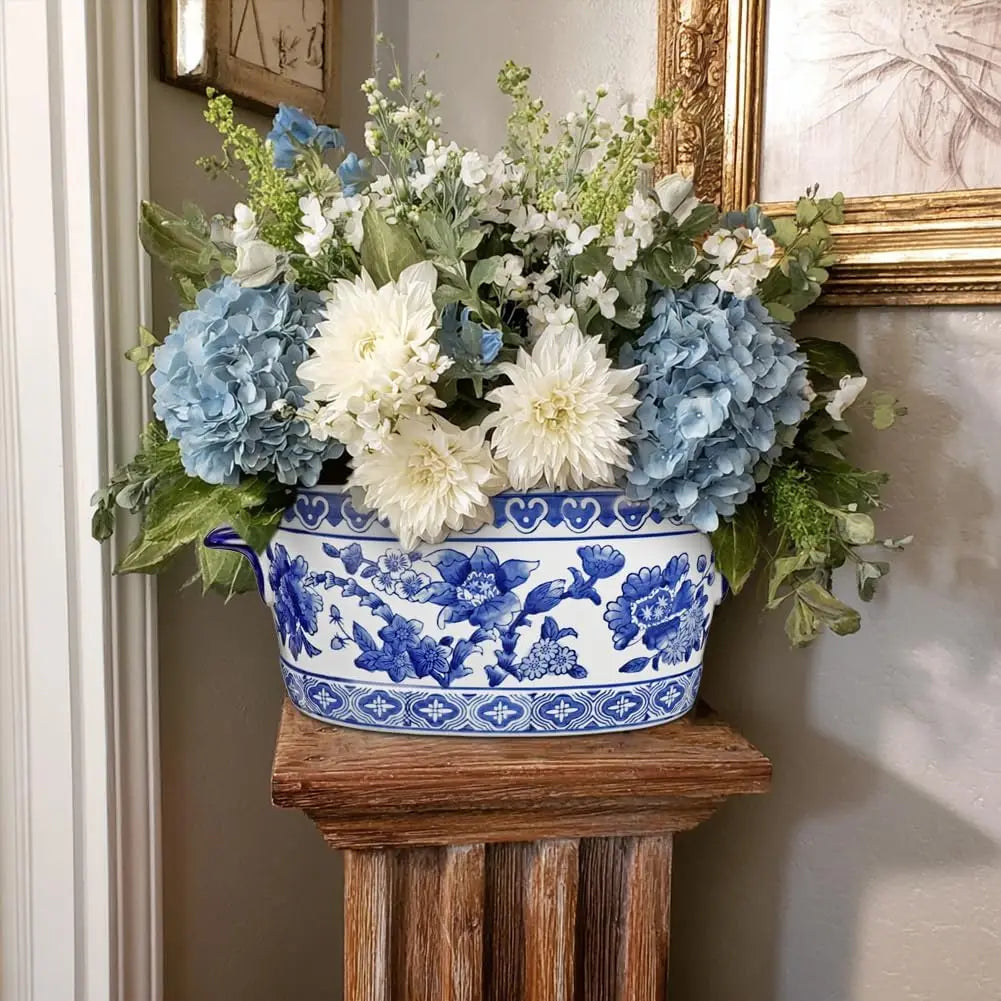 Vintage Floral Ceramic Cachepot Planter For Indoor Plants