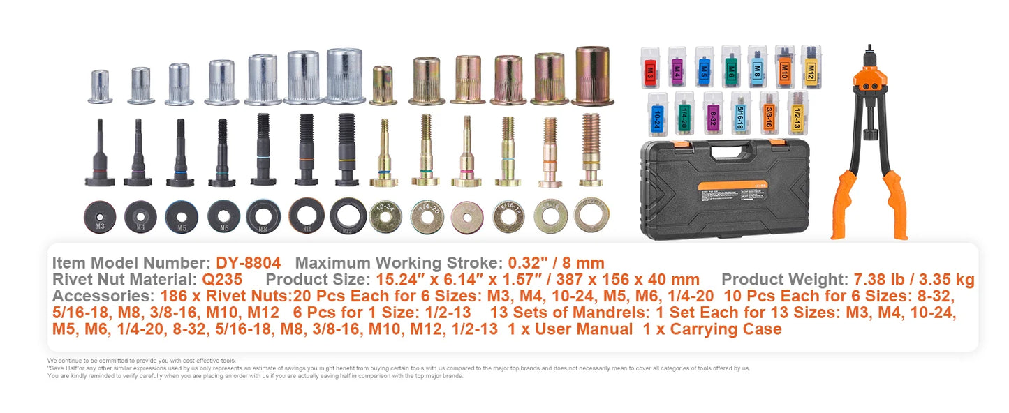 SucceBuy Rivet Nut Tool Kit Mandrels And Nuts Carrying Case