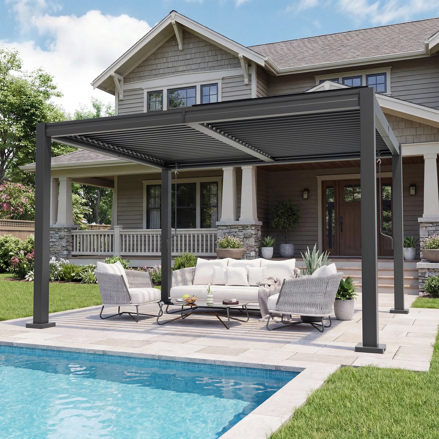VIWAT Louvered Pergola Gazebo With Waterproof Roof For All Weather Outdoor