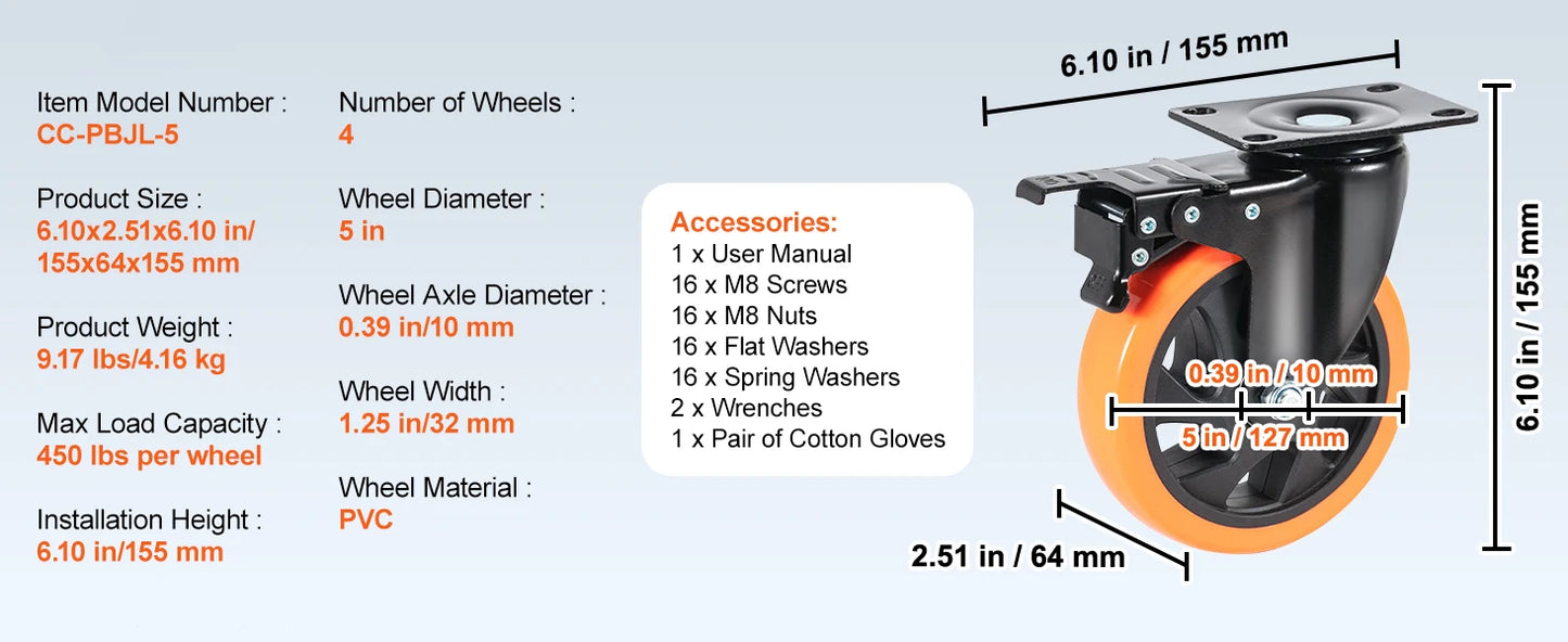 SucceBuy PVC Furniture Caster Wheels Set Of Four Swivel Casters