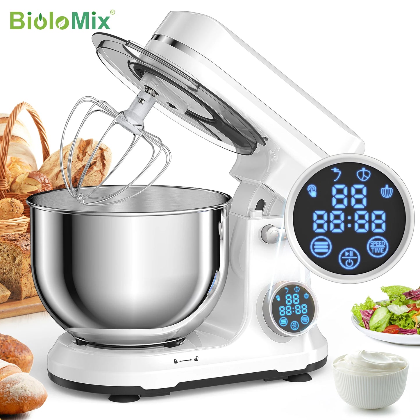 Biolomix Stand Mixer 1200W 11 Speed DC Motor With Dough Hook