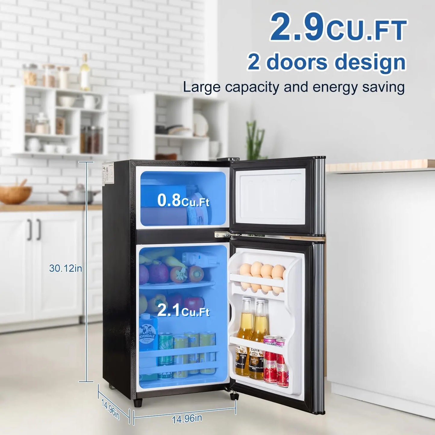 Krib Bling Mini Fridge With Freezer Energy Efficient Dual Doors