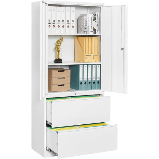 Locking Lateral File Cabinet With Adjustable Metal Shelf