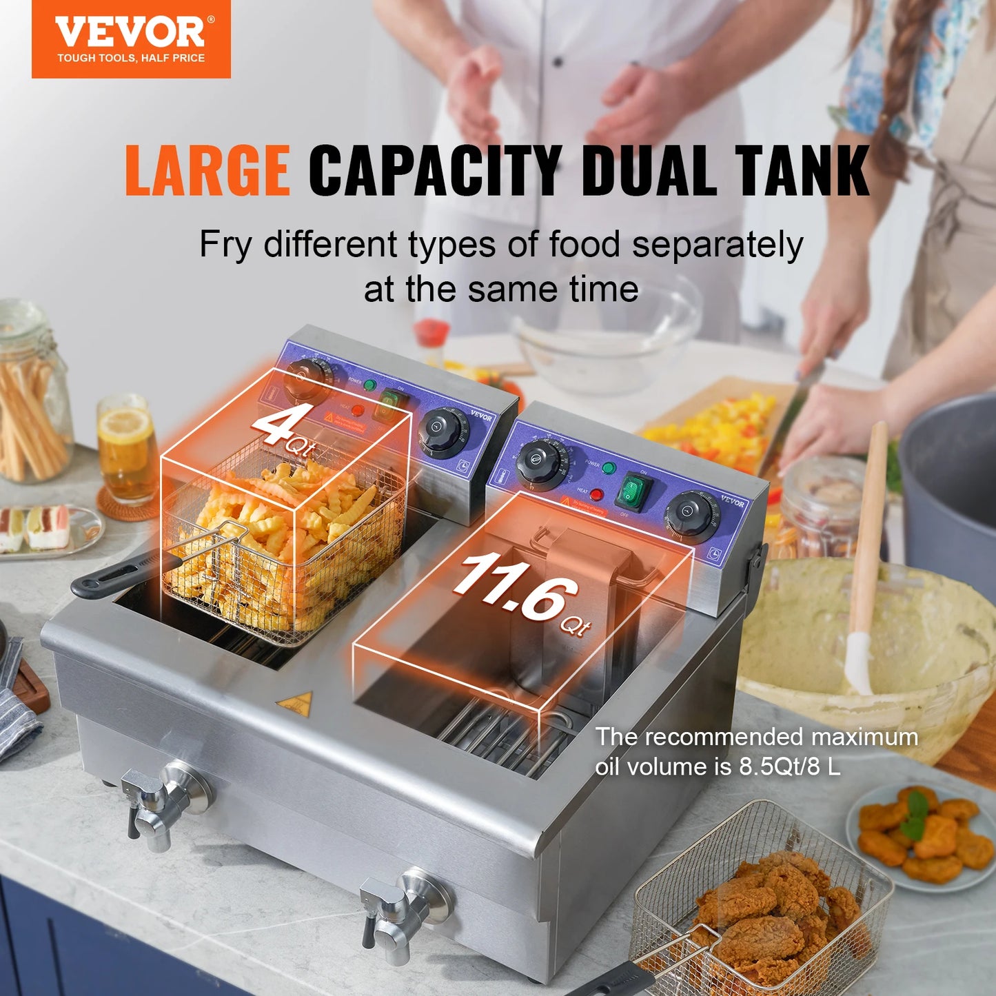 SucceBuy Electric Deep Fryer With Dual Removable Tanks