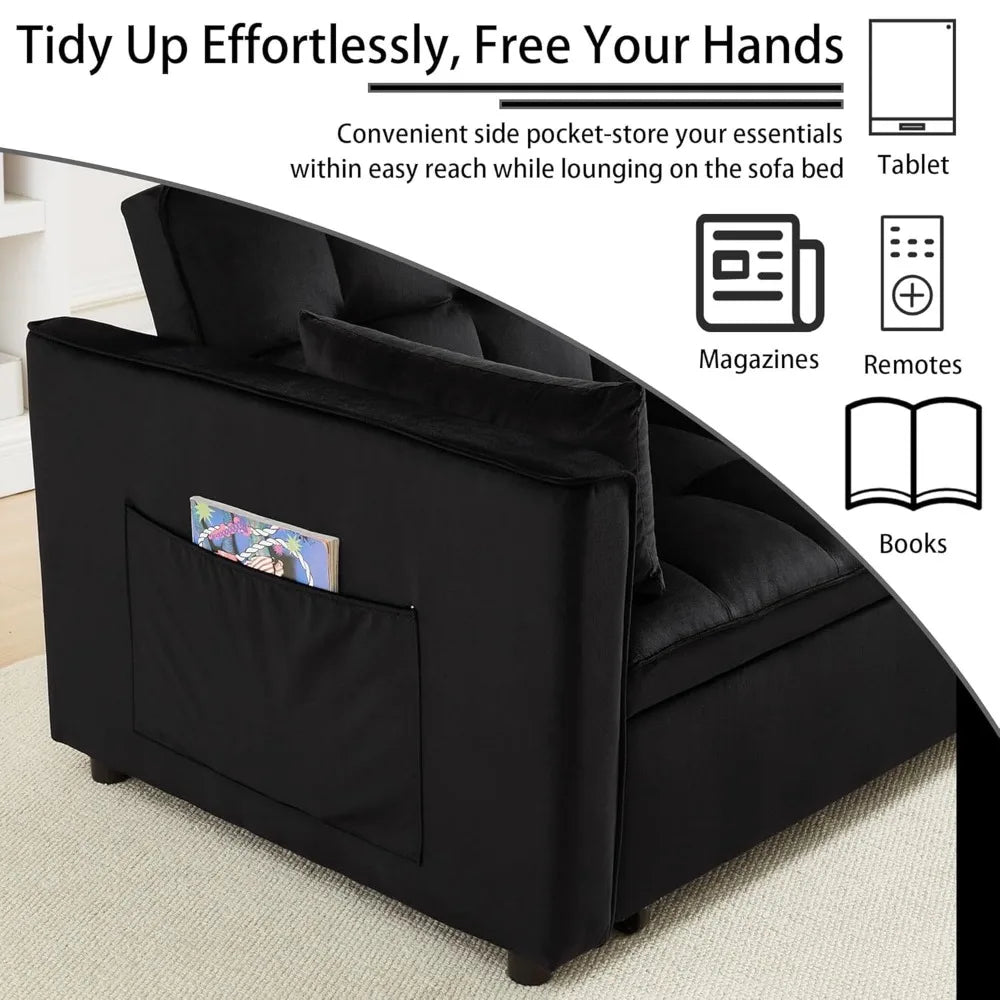 3-In-1 Velvet Sleeper Sofa Bed With Storage Convertible Couch