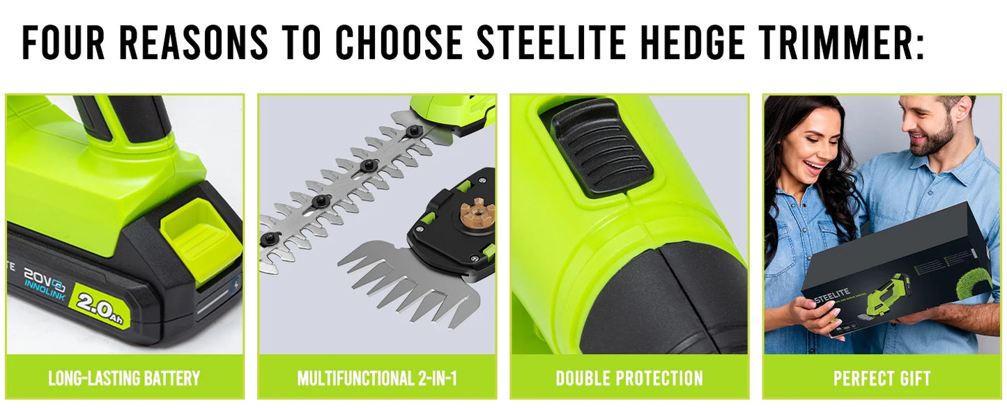 Deli Cordless Hedge Trimmer With 21V Battery And Charger