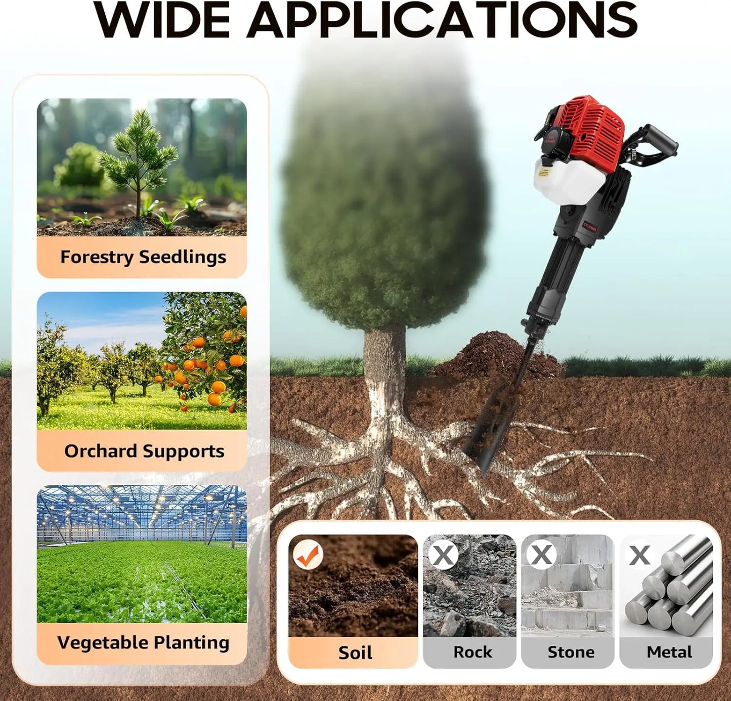 Gas Powered Garden Shovel for Digging and Tree Planting