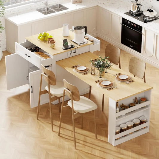 Rolling Kitchen Island With Power Outlet And Drop Leaf