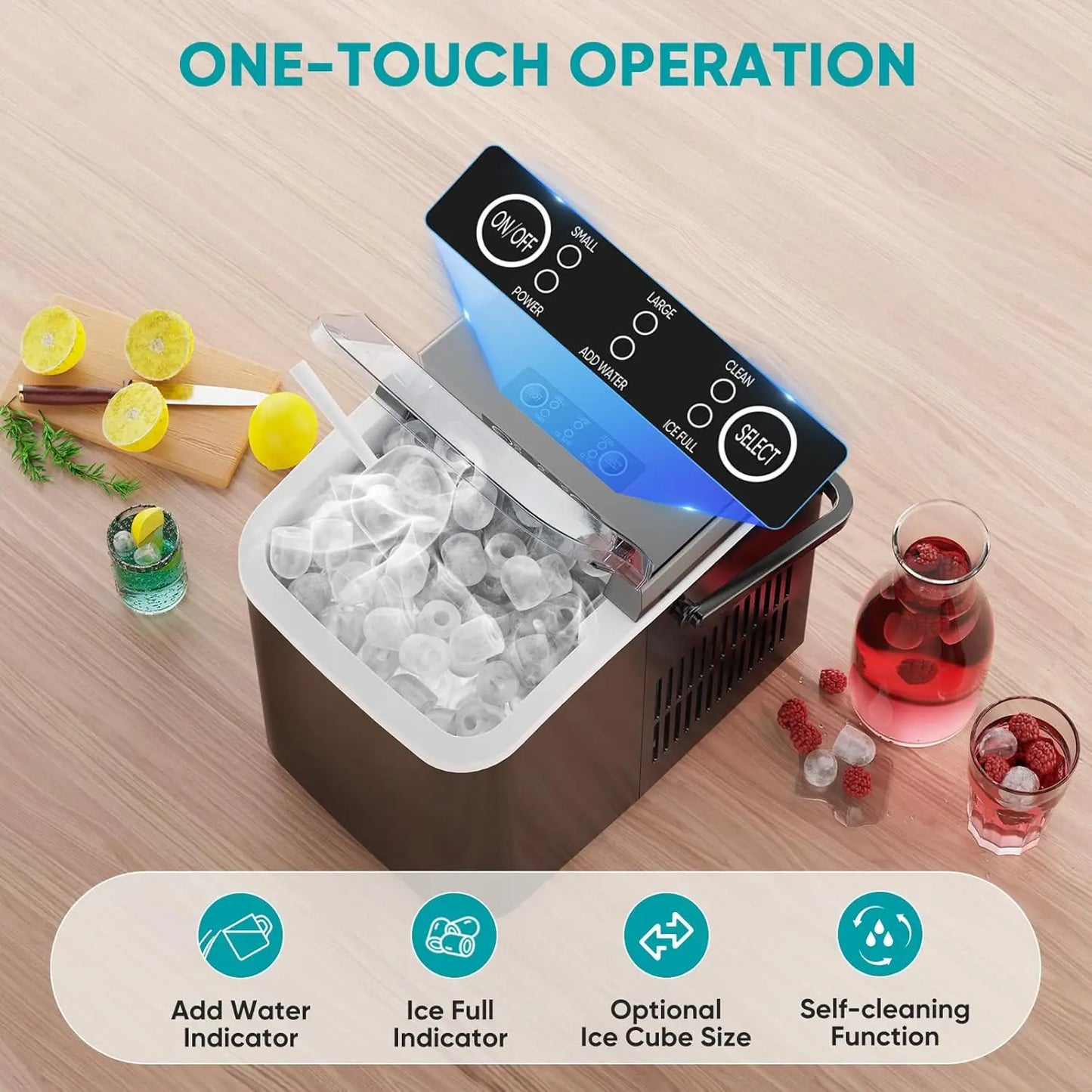 Portable Countertop Ice Maker Self Cleaning Quiet Bullet Ice Cubes 26 Lbs