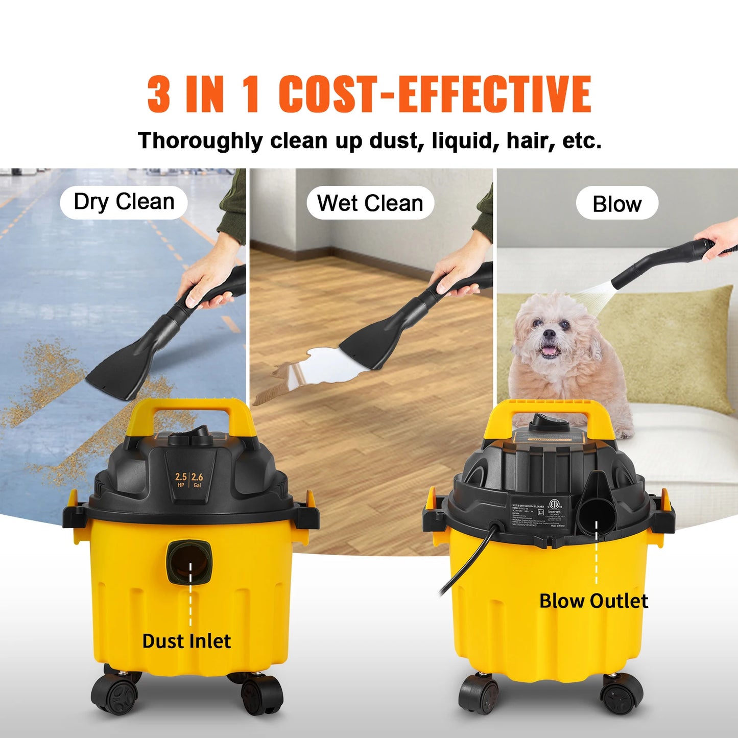 SucceBuy Wet Dry Shop Vacuum 3 In 1 Portable Blower And Attachments Storage