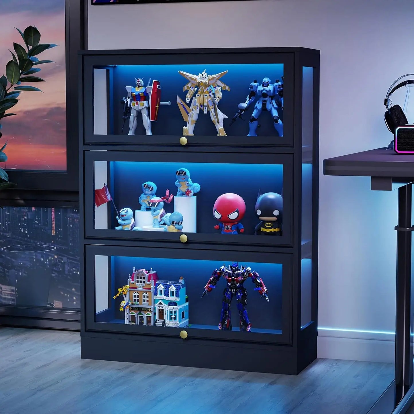 ZHILU 3-Tier Display Cabinet With LED Lighted Acrylic Doors