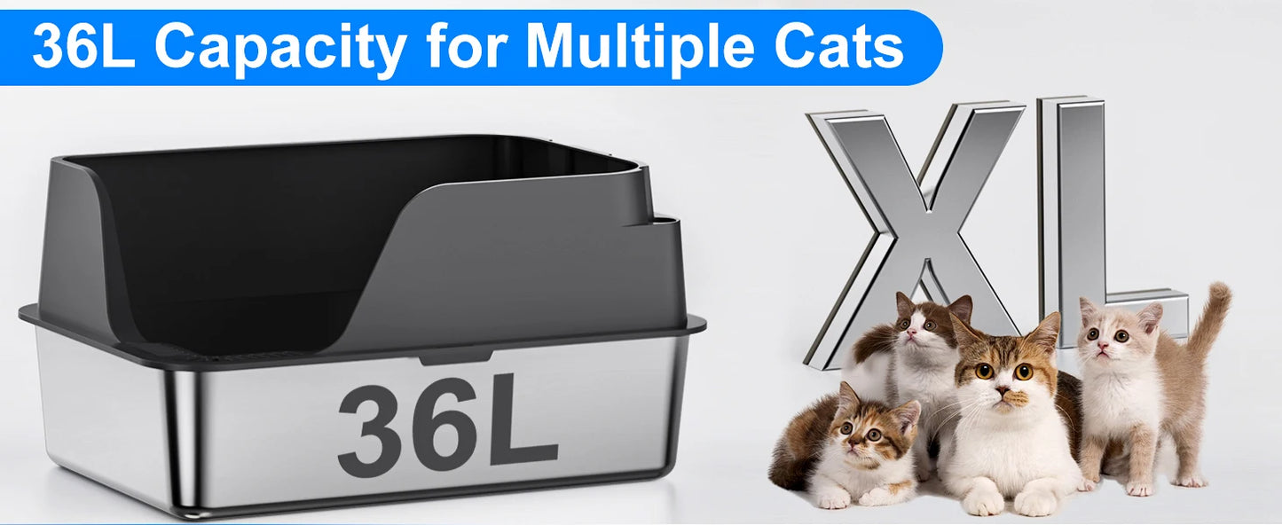 Stainless Steel Cat Litter Box Extra Large Splashproof
