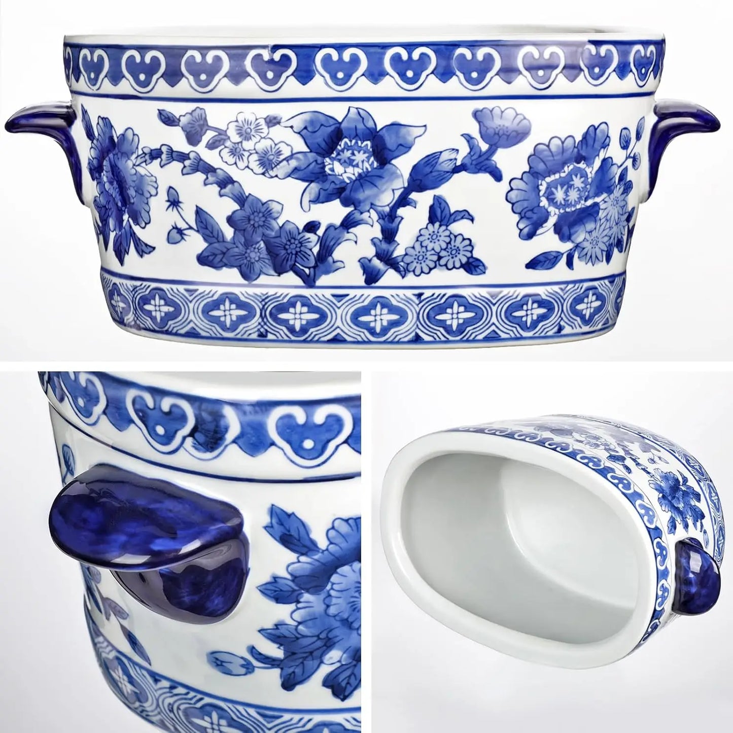 Vintage Floral Ceramic Cachepot Planter For Indoor Plants