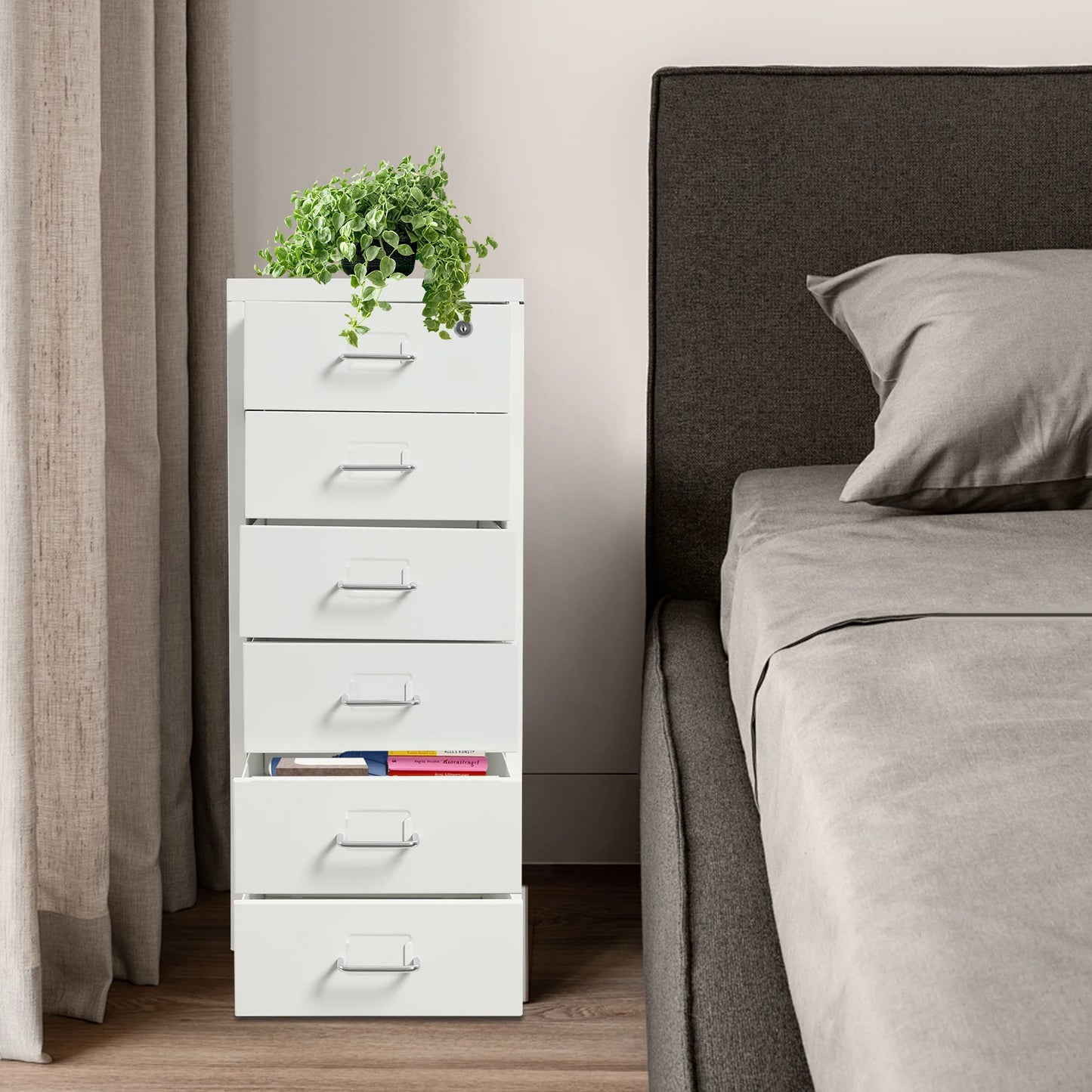 6 Drawer File Cabinet With Lock Metal Rolling Organizer For Office