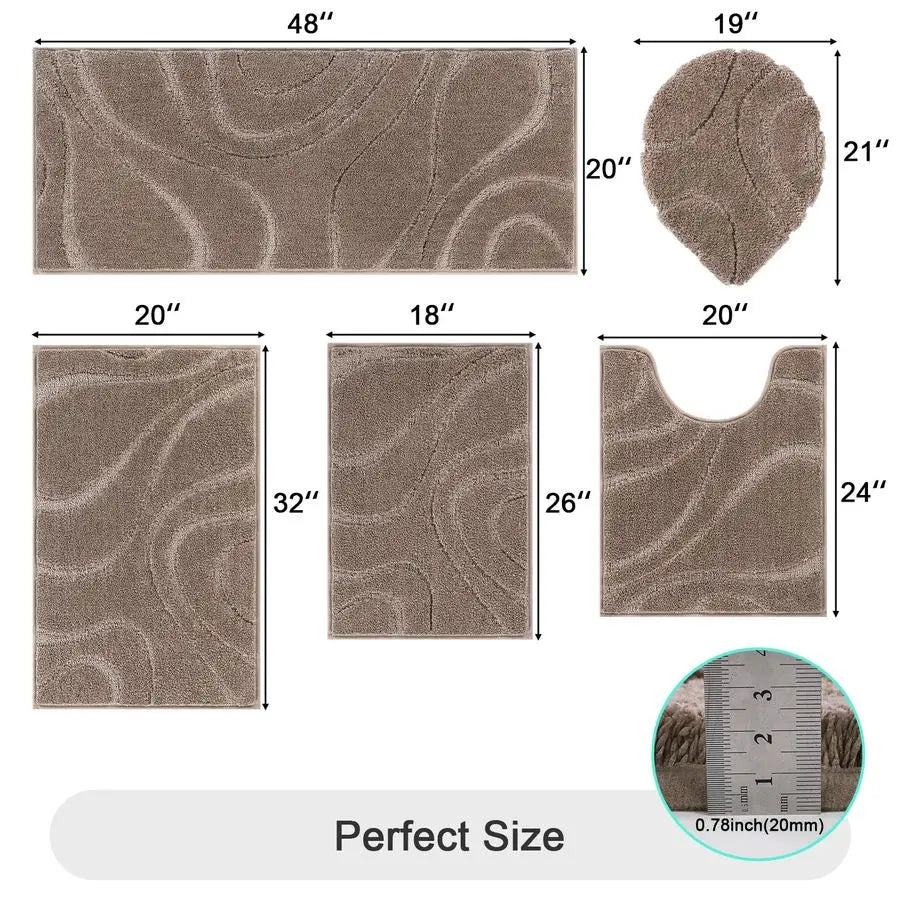 XMSJ 5-Piece Bathroom Rug Set Microfiber Non-Slip Bath Mats