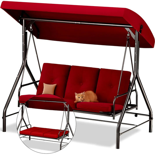 Porch Swing 3-Seat Outdoor Patio Glider With Canopy And Cushions