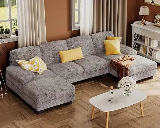 U Shaped Linen Fabric Sectional Sofa Set For Living Room