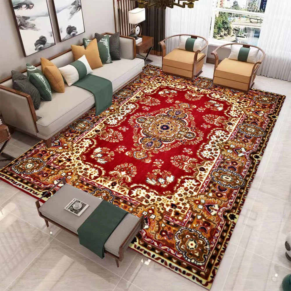 European Retro  Large Carpet for Living Room Luxury Decoration Rug Non-slip Bedroom Cloakroom Washable Soft Mat