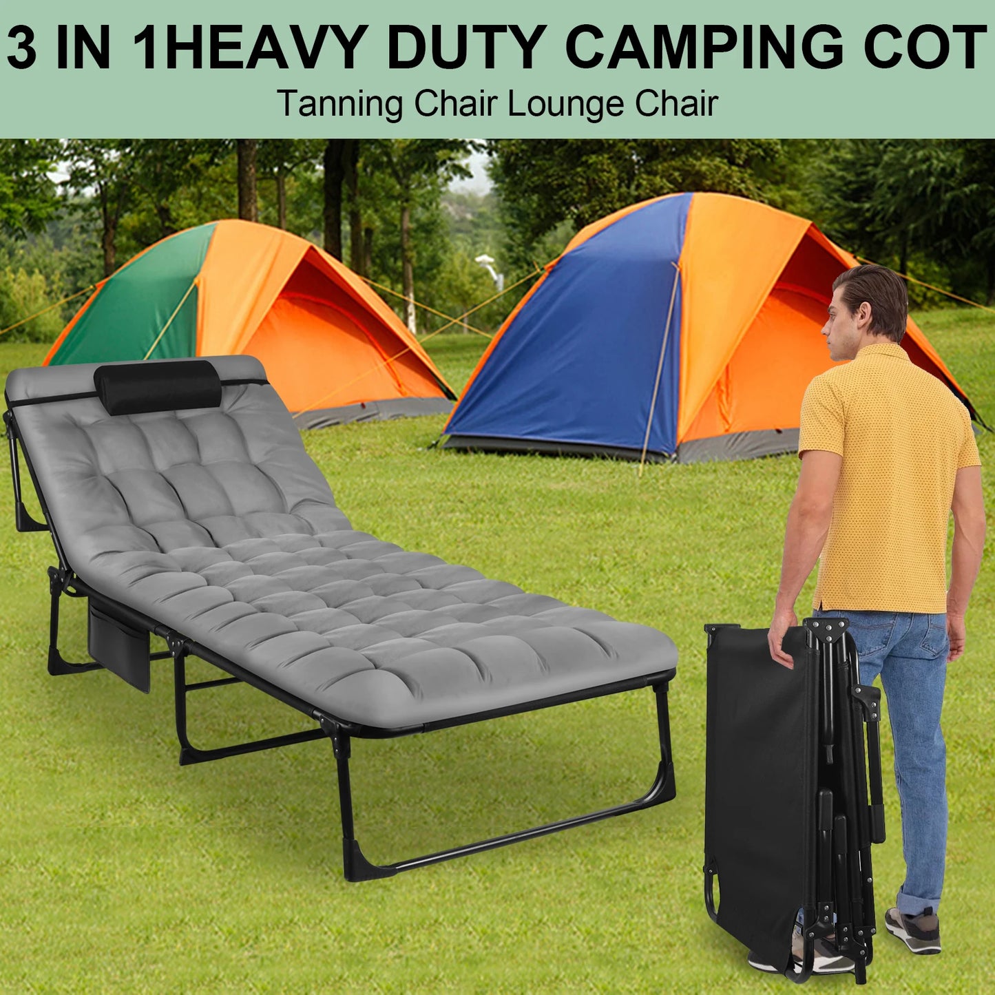 Portable Folding Camping Cot With Pillow For Outdoor Sleep