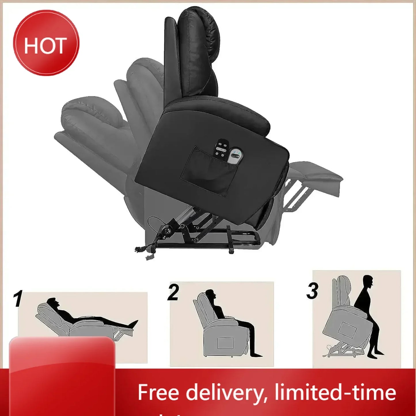 Flamaker Power Lift Recliner Chair PU Leather With Massage