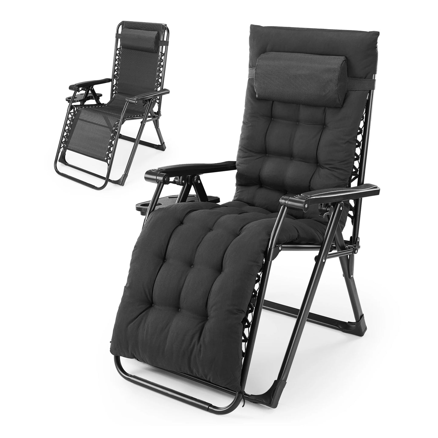 JHK Zero Gravity Recliner Outdoor Patio Lounge Chair With Cup Holder