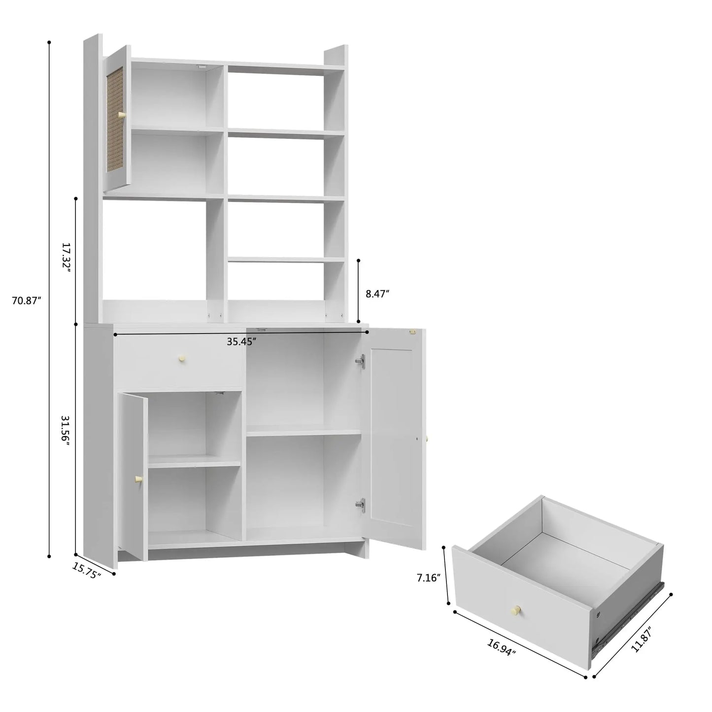 71in Kitchen Pantry Cabinet With Microwave Stand Adjustable Shelves Tall Storage Cabinet For Dining Room Living Room