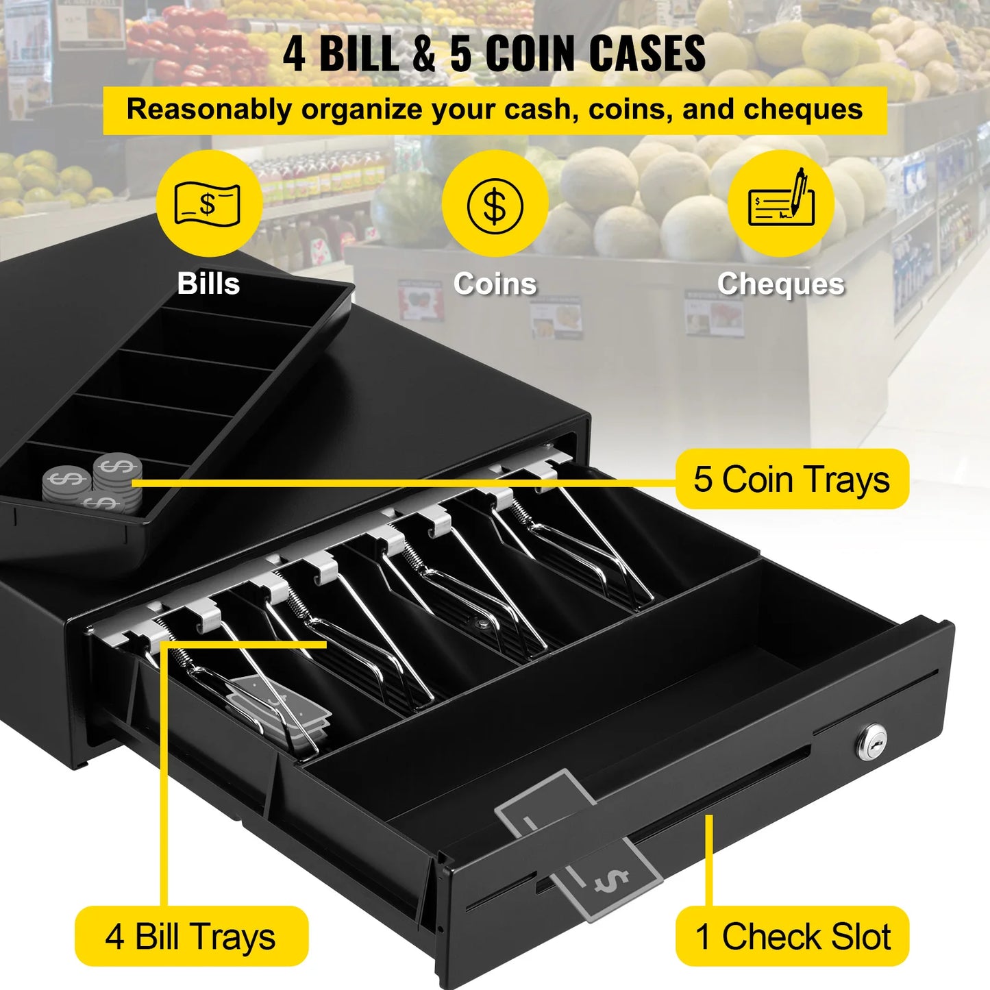 SucceBuy 12V Cash Register Drawer With Removable Coin Tray