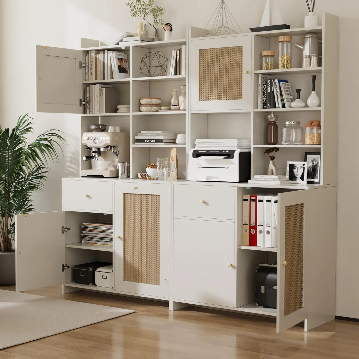 71in Kitchen Pantry Cabinet With Microwave Stand Adjustable Shelves Tall Storage Cabinet For Dining Room Living Room