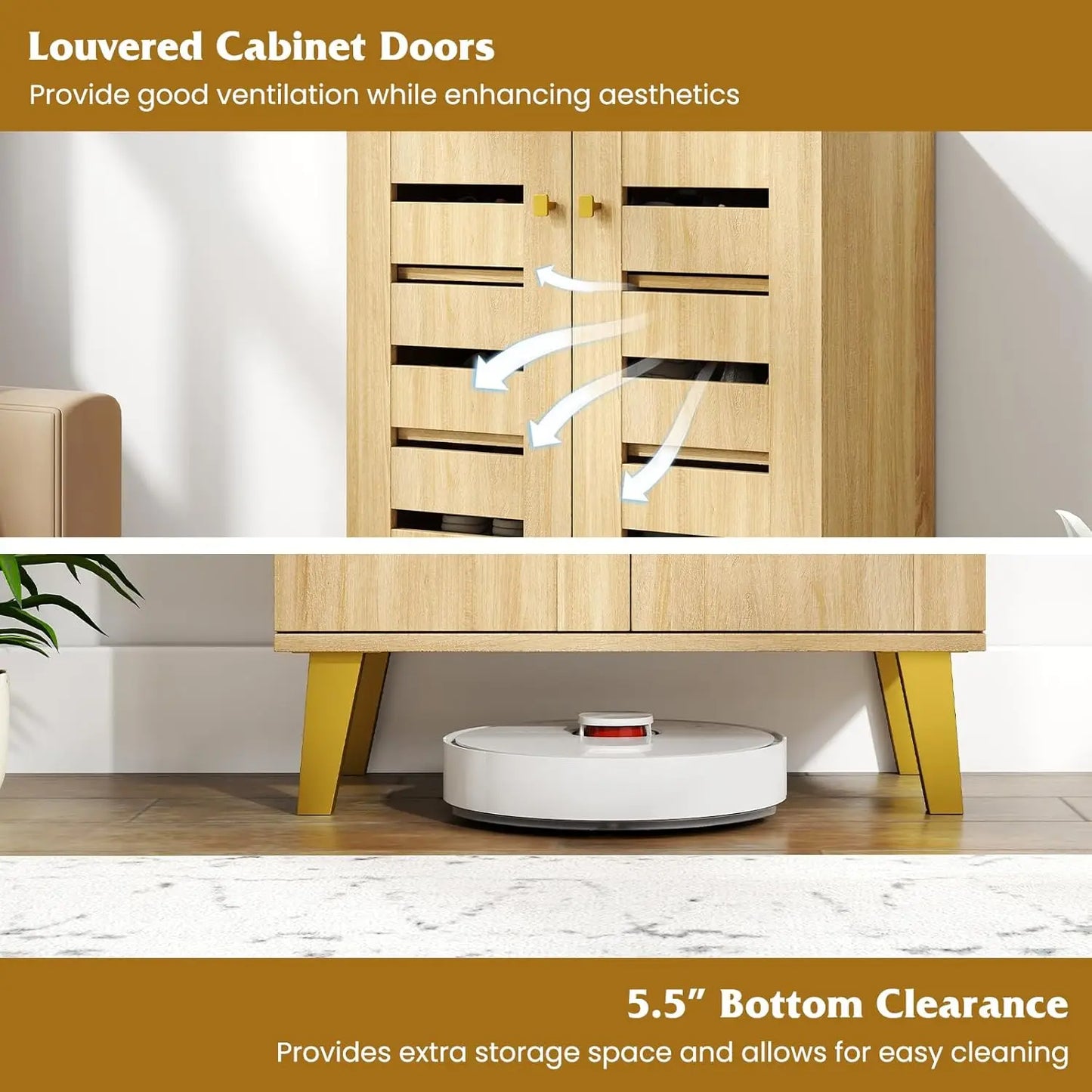 Shoe Cabinet With Doors Freestanding Shoe Rack Ventilated Slatted Shelves
