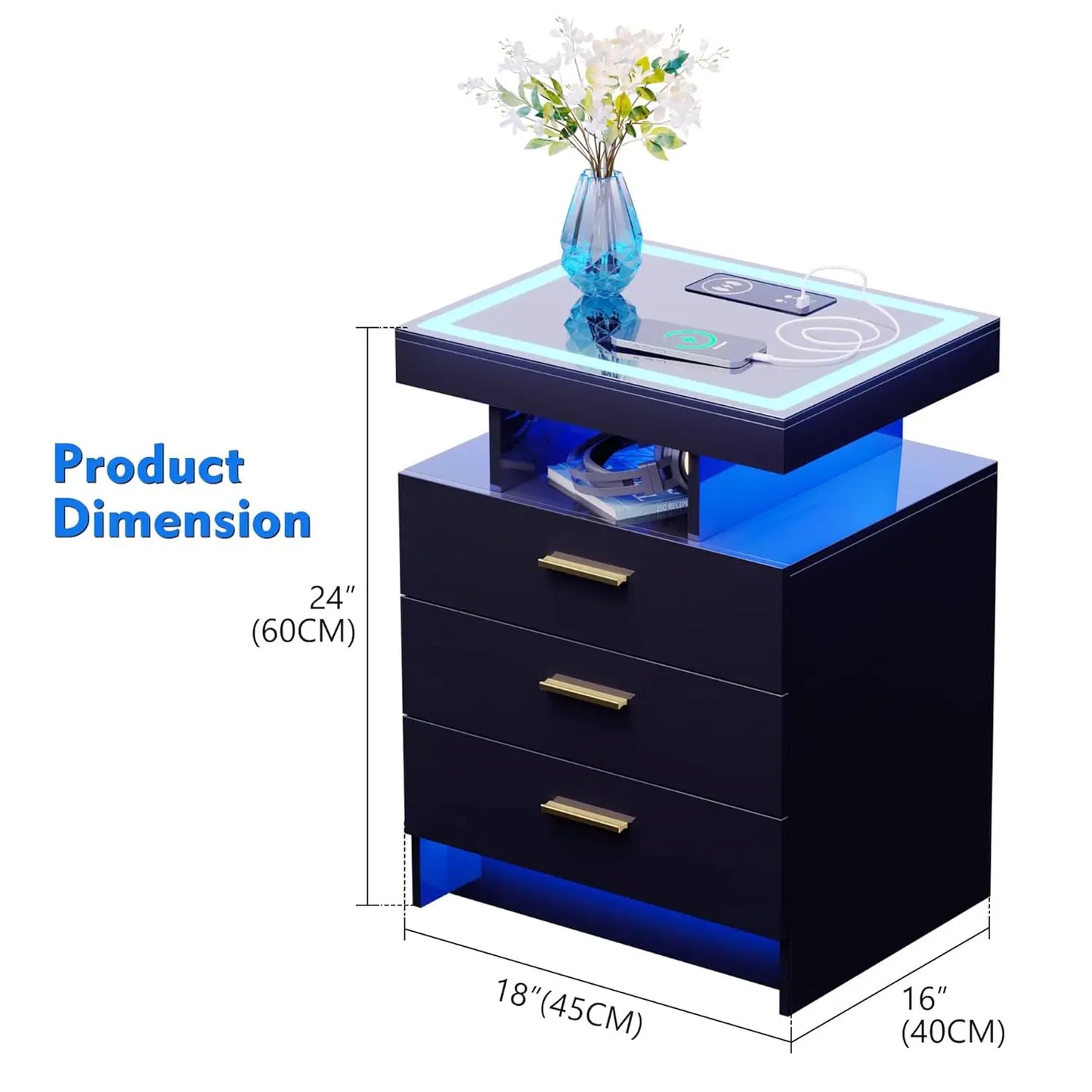 Nightstands Set With Wireless Charging Auto Sensor Led End Tables