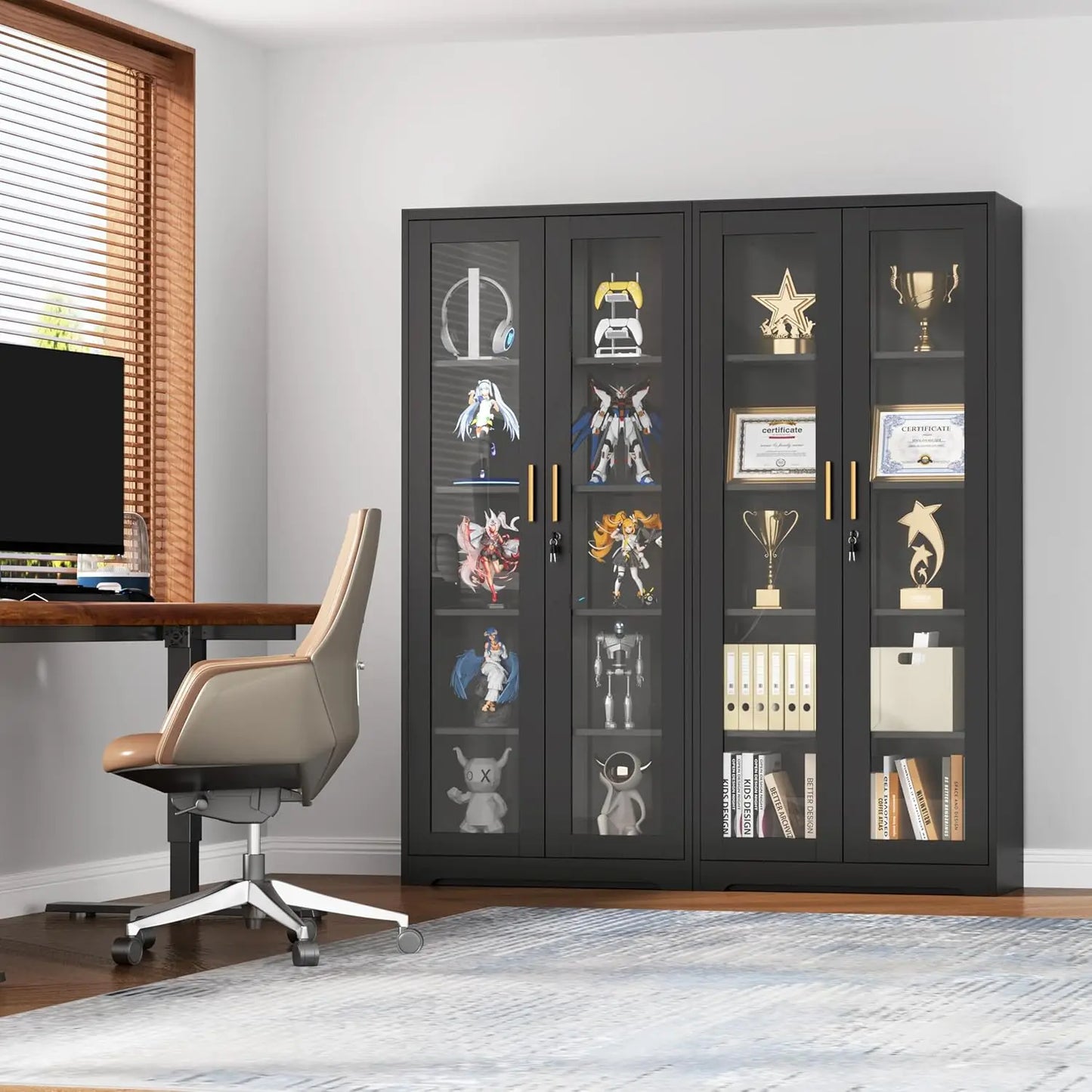 ZHILU Lockable Glass Door Display Cabinet With Adjustable Shelves