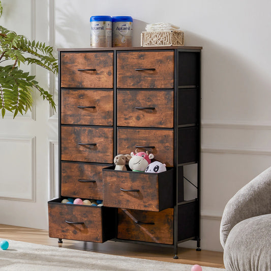 JHK Bedside Table With Fabric Drawers And Metal Frame Wardrobe